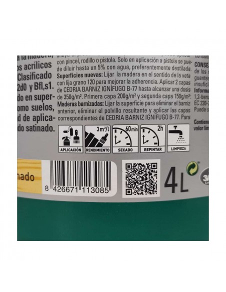 Barniz Ignífugo BB-77 acrílico protector fuego madera CEDRIA indicaciones