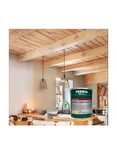 Barniz Ignífugo BB-77 acrílico protector fuego madera CEDRIA imagen publicitaria