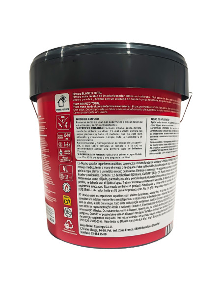 Pintura Titanlux Blanco Total int-ext BB envase de 4 l. vista lateral