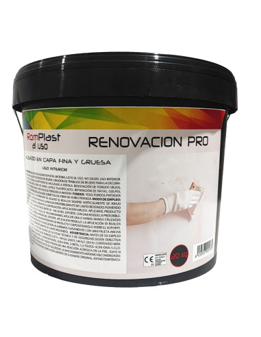 Masilla para renovar gotelé ROMPLAST RENOVACIÓN PRO vista reverso envase 20 kg.