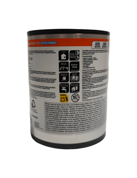 Pintura Plástica Mate Extralavable SIDERAL RESISTO PROCOLOR reverso 4 litros
