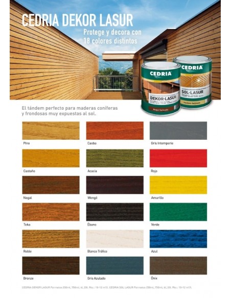 Lasur protector para madera DEKOR LASUR CEDRIA